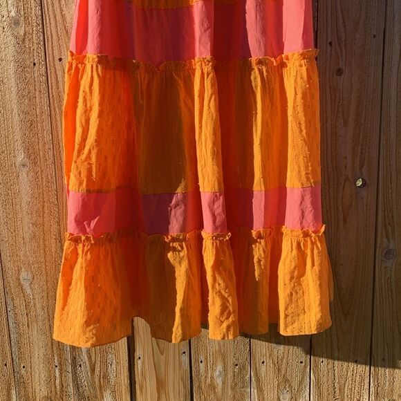 Take 50% OFF- LDT Women’s V-neck Maxi Orange and Pink Color Block Dress, Size-8 - Picture 10 of 13